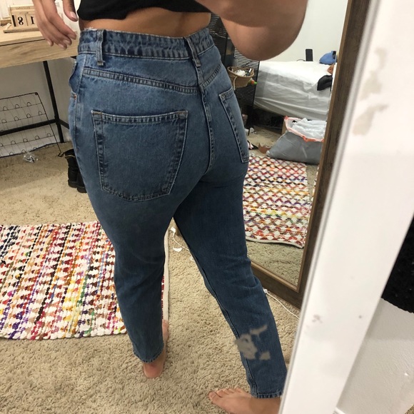 Topshop dark blue denim high waisted mom jeans - Picture 3 of 5